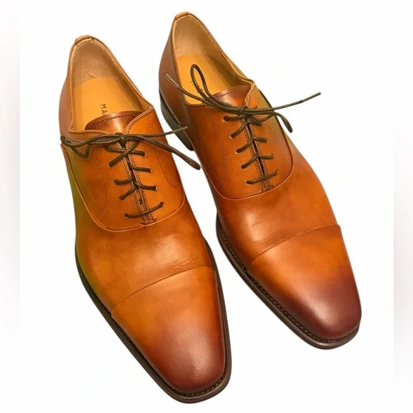 Magnanni Brown Leather Cap-Toe Oxford Dress Shoes Size 9.5 M Spain Luxury - Picture 1 of 6